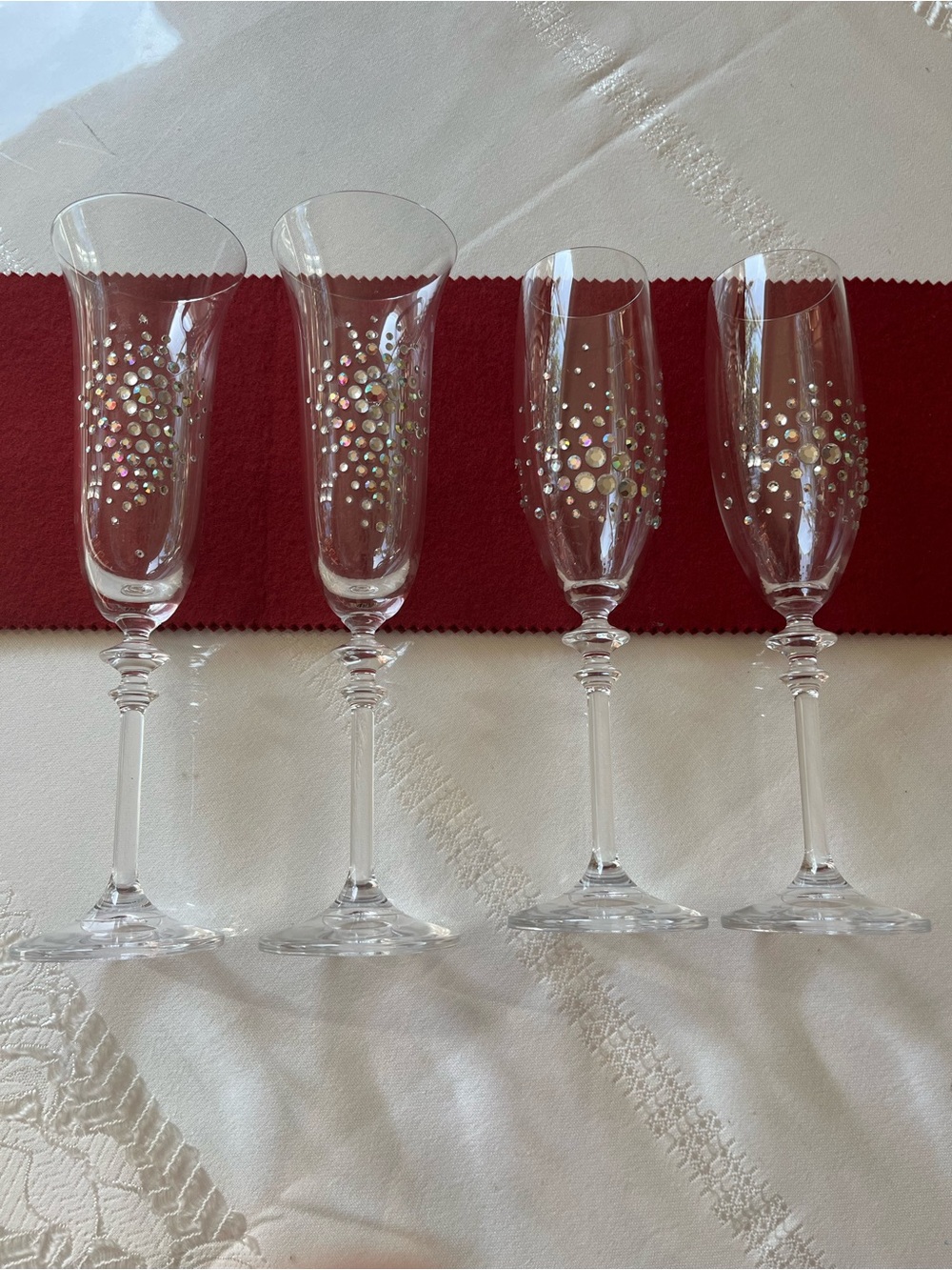 Crystal Champagne Flutes with Iridescent Dot Accent - Clear Bohemian Crystal